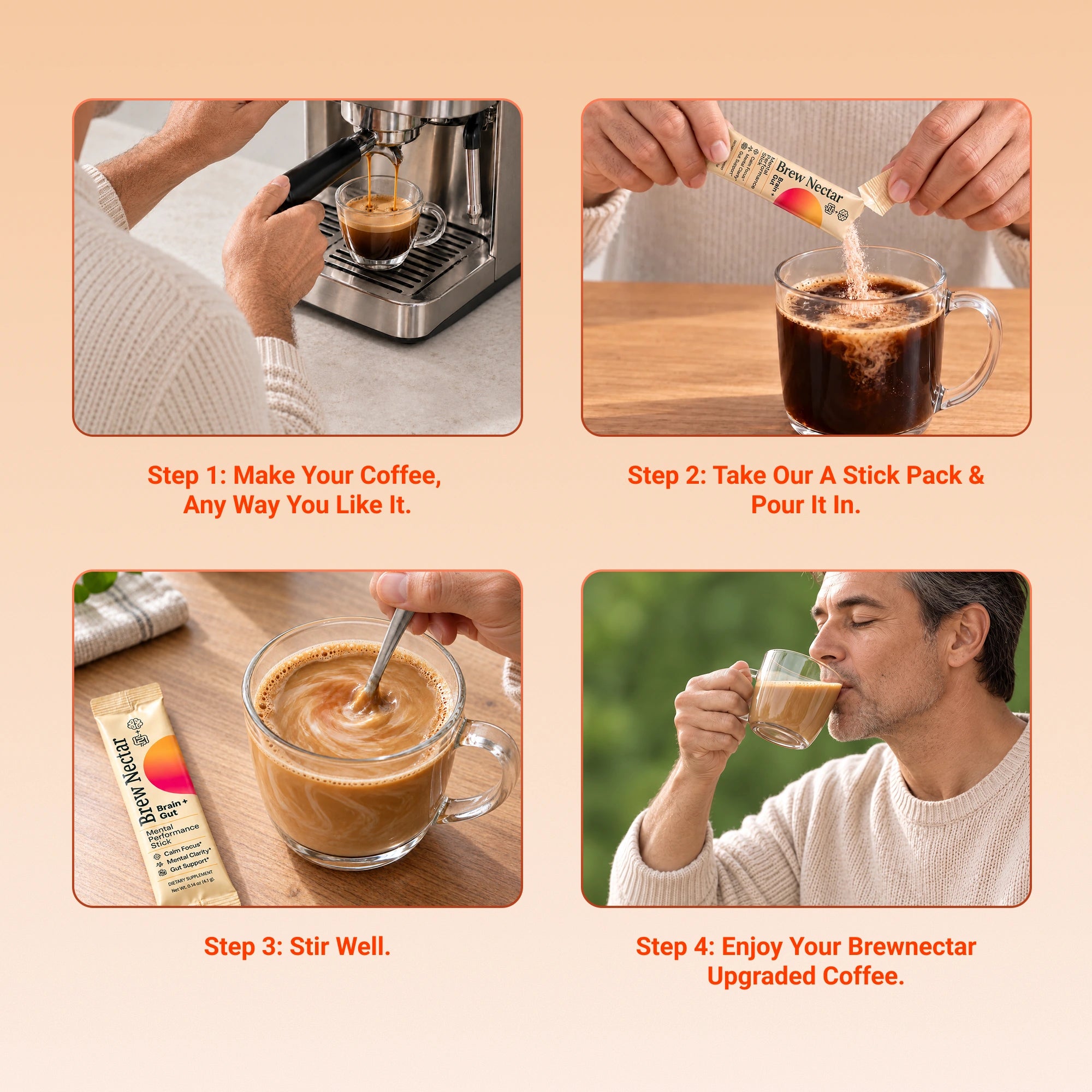 How to use BrewNectar: make coffee, pour, stir and enjoy